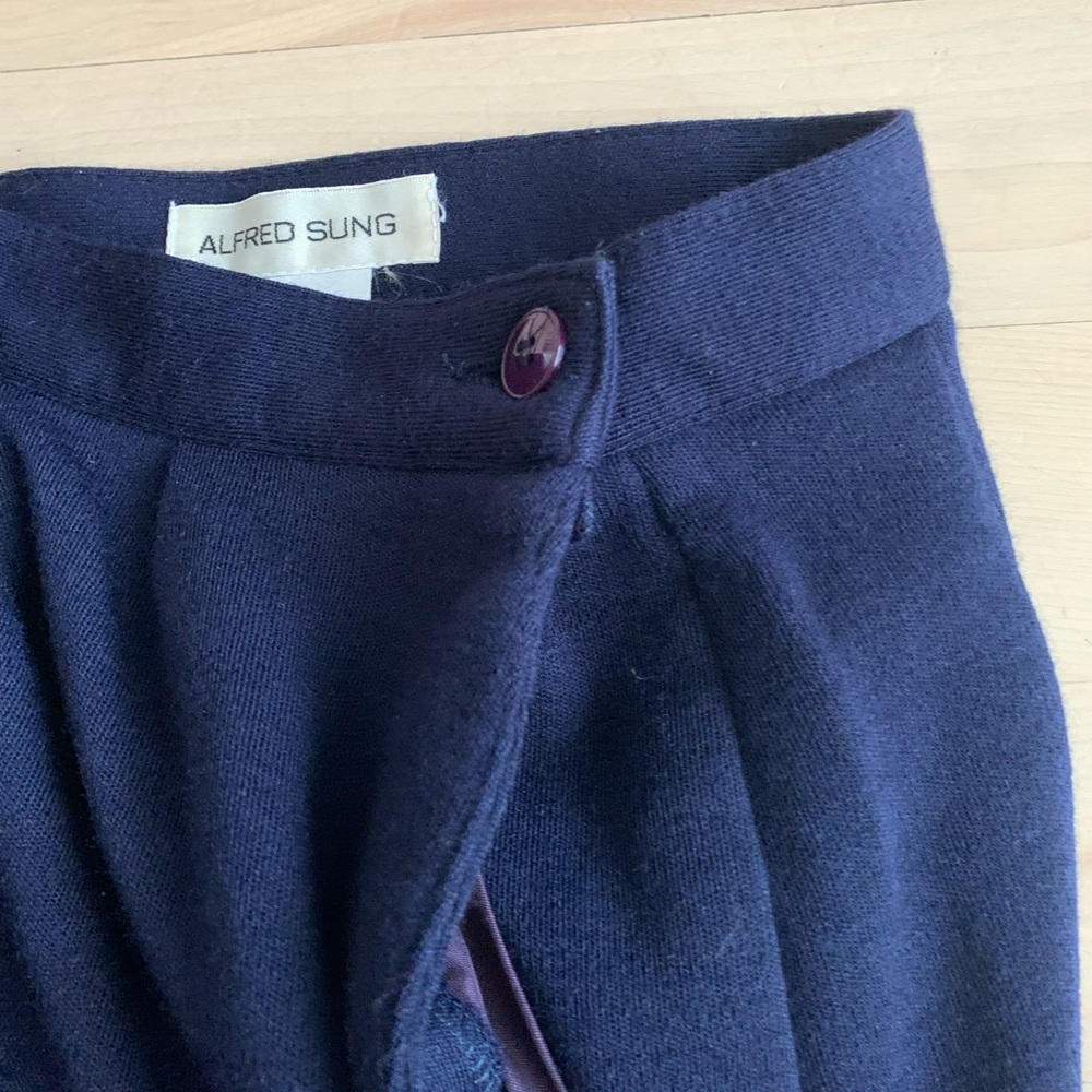 ALFRED SUNG - Navy Wool Pencil Skirt Midi Minimalist Tailored Designer - Picture 4 of 10